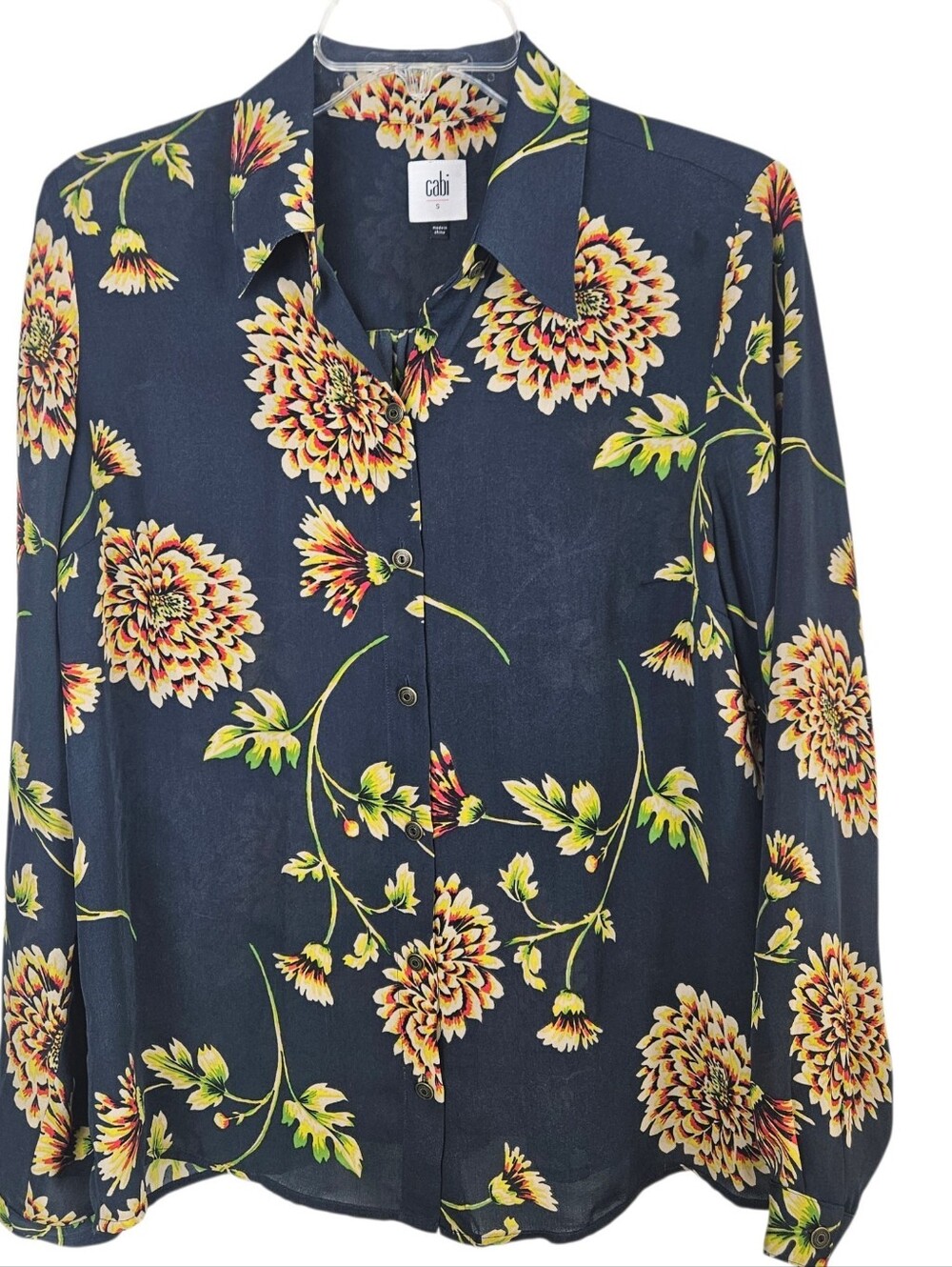 Cabi Daisy Blouse Button Front Semi Sheer Small Blouse